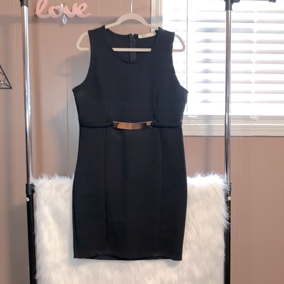 Liberty Love Dresses | Black Bodycon With Gold Belt Detail Dress Xl | Color: Black | Size: Xl | Pm-55631764's Closet